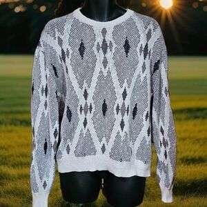 Vintage Jantzen Sweater Mens Medium Creme Textured Knit Casual Made in USA